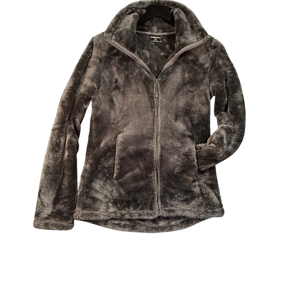 32 Degrees Heat Fleece Teddy Jacket S Grey Faux Fur Zip Up Cozycore Fuzzy Plush